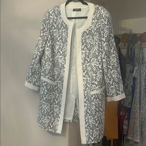 Nine West Black and White Open-Front Patterned Jacket